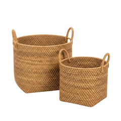 Obraz premium Two woven storage baskets with handles on transparent background