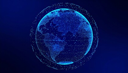 A digital rendering of Earth, composed of glowing points of light, encircled by a similar ring