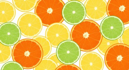 Obraz premium Citrus Slice Symphony A vibrant medley of oranges lemons and limes in playful harmony