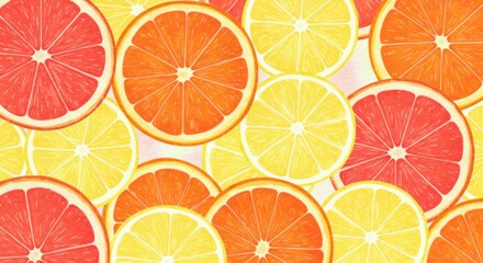 Obraz premium Citrus Slices A Colorful Collage of Lemon Orange Grapefruit