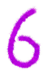 Pink 3D Number Six Fur Clipart Isolated Texture Transparent Background PNG Trendy Artistic Modern Icon Fluffy