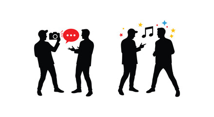 Silhouettes of People Communicating Being Photographed and Enjoying Music