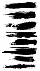 Hand drawn grunge ink brush strokes and lines. Creative brush lines with rough edges. Set of black stripes chalk and charcoal on white background.