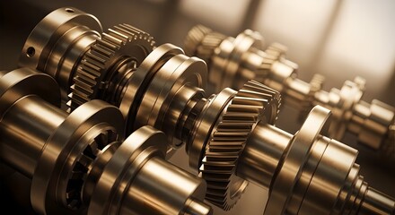 Metallic Gears Rotating on Axle in Golden Light