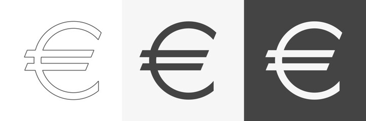 Set of Euro Currency Symbol. Outline and  Black White Icons