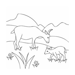 Mother and baby goat grazing in a field vector