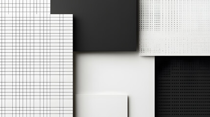 Geometric Composition: Abstract Black, White, and Grid Pattern Design