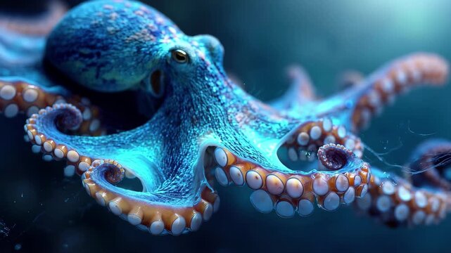 Majestic Blue Octopus Underwater Scene Ocean Creature Tentacles, 4k video footage