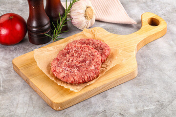 Raw round beef cutlet minced meat