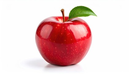 red apple with green leaf on white background
