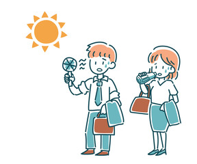 暑い日のスーツ姿の男女のベクターイラスト