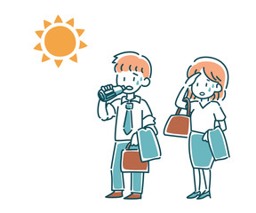 暑い日のスーツ姿の男女のベクターイラスト