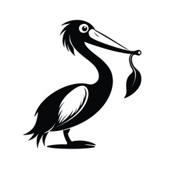 Silhouette of a pelican gracefully catching a fish in its beak