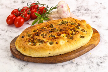 Homemade ciabatta bread with olives