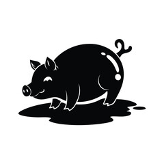 Charming pig rolling in mud silhouette graphic for whimsical designs