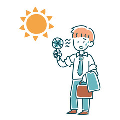 ハンディファンを使うビジネスマンのベクターイラスト