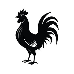 Striking silhouette of a rooster crowing at sunrise with vibrant morning colors