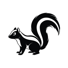 Stylized silhouette of a skunk with its tail raised high against a clean white background