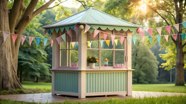 Festive kiosk in a sunny park