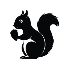 Elegant silhouette of a squirrel enjoying a nut on a clean white background