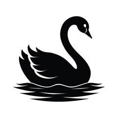 Elegant silhouette of a swan gracefully floating on a calm lake