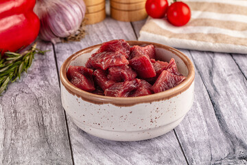 Raw beef meat cubes pieces