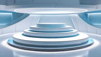 Obraz premium Modern Futuristic Stage Design with Circular Podium and Ambient Lighting