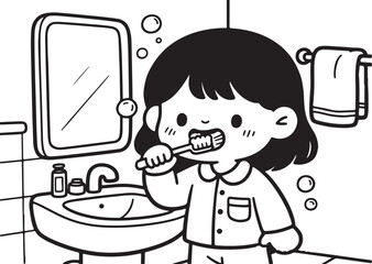Chibi Girl Brushing Teeth Coloring Page