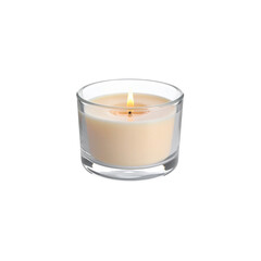 A glowing Christmas candle in a glass holder provides relaxation and warmth against a dark, isolated background