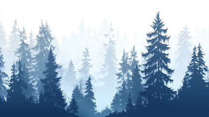 Misty blue forest serene winter landscape evergreen trees nature scene