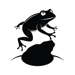 Dynamic silhouette of a toad leaping from a rock against a clean white background