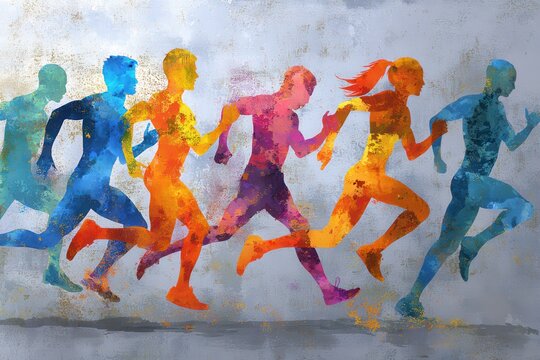 Vibrant competition among runners showcases speed and determination in a dynamic urban setting during a marathon event