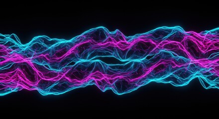 Obraz premium Ethereal neon waves undulate against a stark black backdrop a dance of light and energy