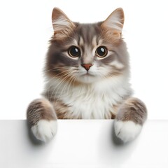Fluffy Kitten with Striking Eyes Peeking Over a White Surface
