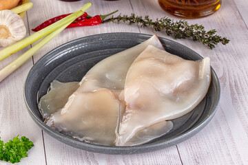 Raw calamari bodies for cooking