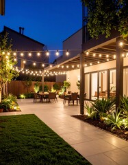 Obraz premium Backyard patio at night, modern design
