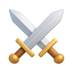 3D crossed swords icon with silver blades with golden hilts, isolated on transparent background
