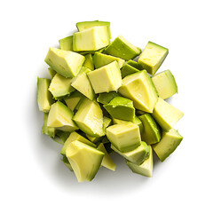 Freshly Cubed Avocado Pieces on a White Background
