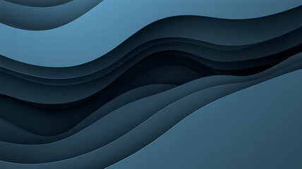 Dark blue abstract wavy wallpaper. Modern curvy background with shadows. Generative ai