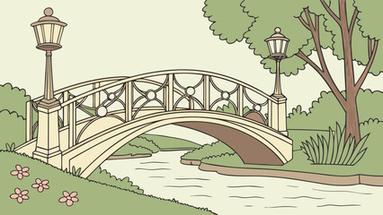 Picturesque River Bridge Vector