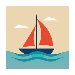 Vintage Sailboat with Calm Ocean Wave Background