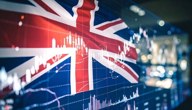 UK flag superimposed on financial data - Powered by Adobe