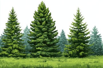 Dark Tree Clipart. Dense Evergreen Forest with Spruce Trees in Front View Simplify Illustration