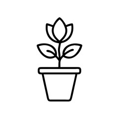 Line art flower plant in a pot on a white background, concept of Gardening and Houseplants  
