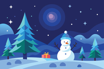 Obraz premium Two Snowmen with Bonfire Under Starry Sky