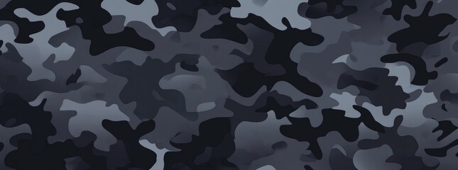Seamless rough textured military, hunting or paintball camouflage pattern in a dark black and grey night palette. Tileable abstract contemporary classic camo