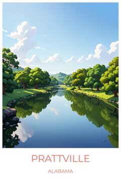 Prattville Alabama United states Travel Poster Illustration Print Decor Gift Canvas Wall Art Gift