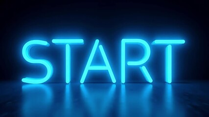 Glowing blue neon start text on dark background with reflection and futuristic light effect
 - Powered by Adobe