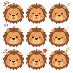 ライオンのイラストセット　顔表情のみ