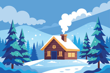 Warm Winter House with Smoky Chimney